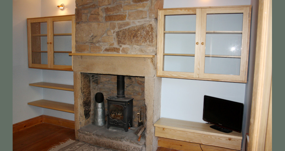 built-in oak alcove with natural finish